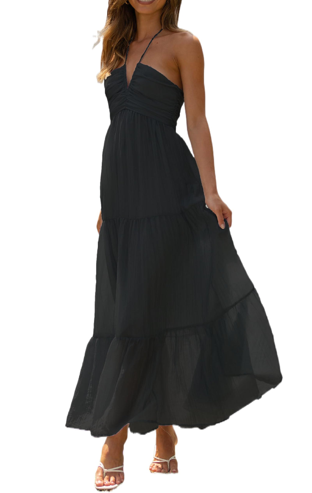 Women Y2k Bodycon Long Dress Spaghetti Strap Low Cut Dress Casual Backless Flowy Maxi Dress Sexy