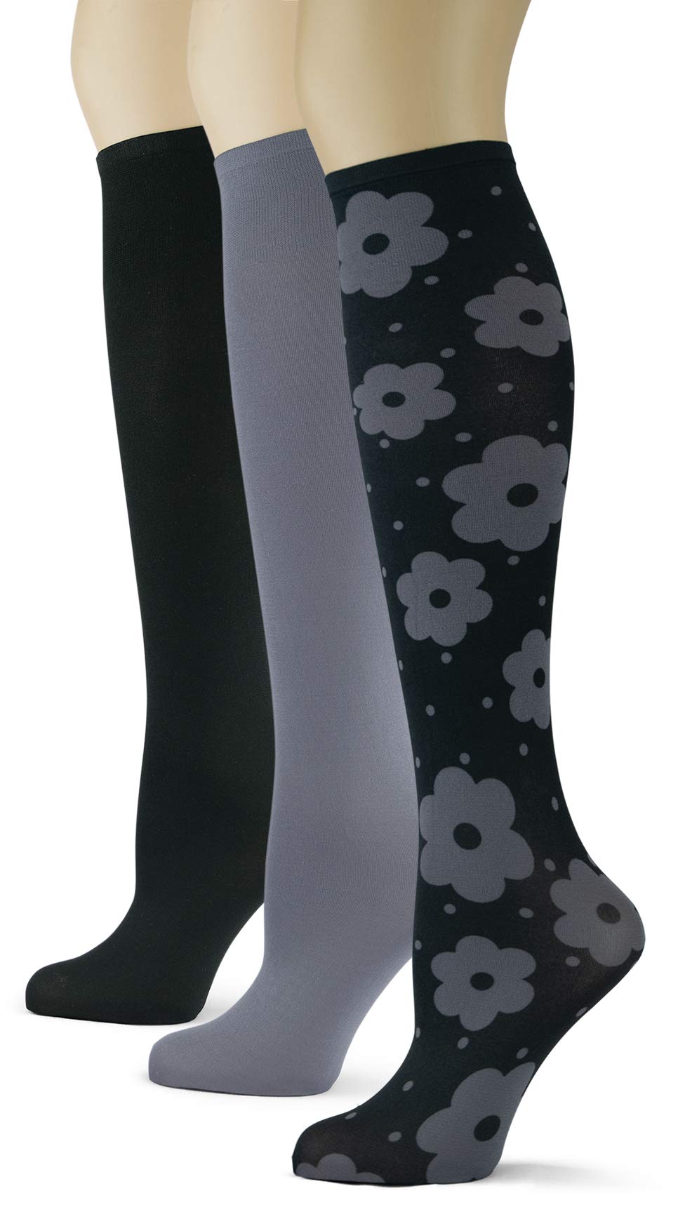 Women's 3 Pairs Knee High Trouser Socks, Classy and Colorful Printed Patterns, Silky Smooth Material
