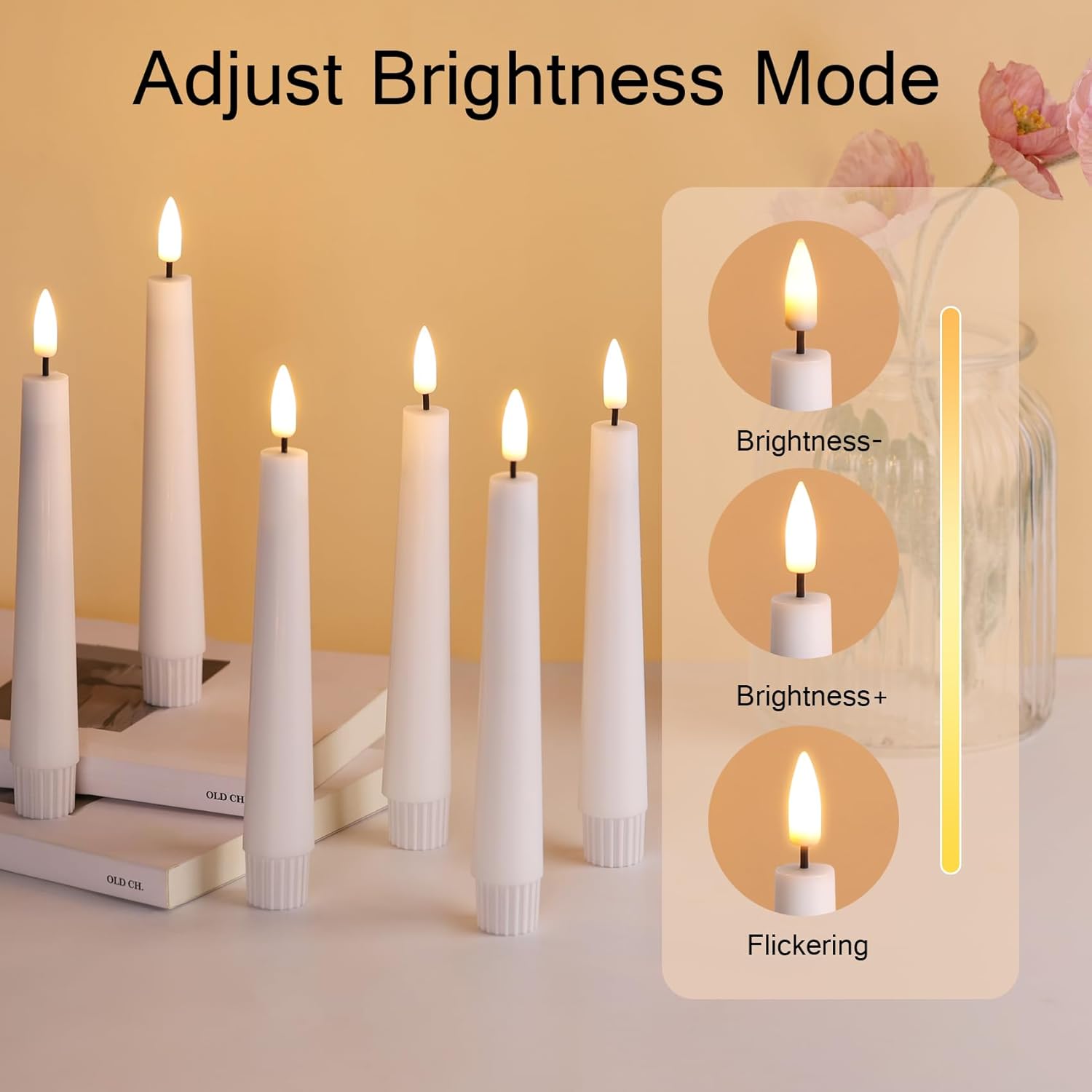 Short Flameless Taper Candles with Remote, Flickering Battery LED Wax Candlesticks Set of 6