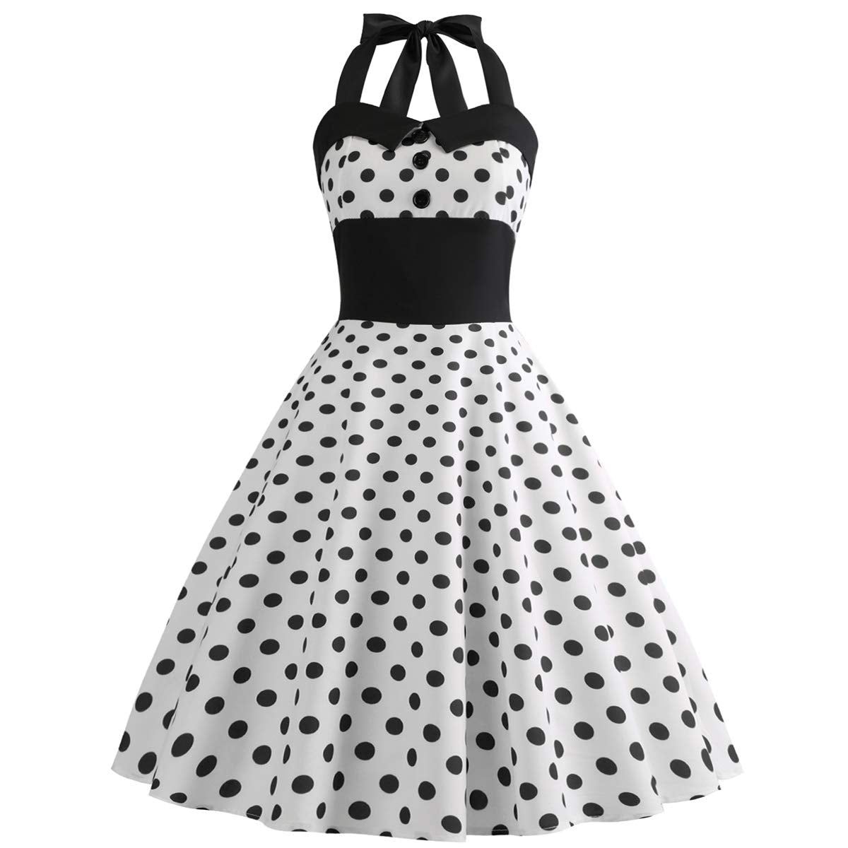 Vintage Women 1950s Rockabilly Swing Dress Pinup 50s Retro Hepburn Style Halterneck A-Line Dresses