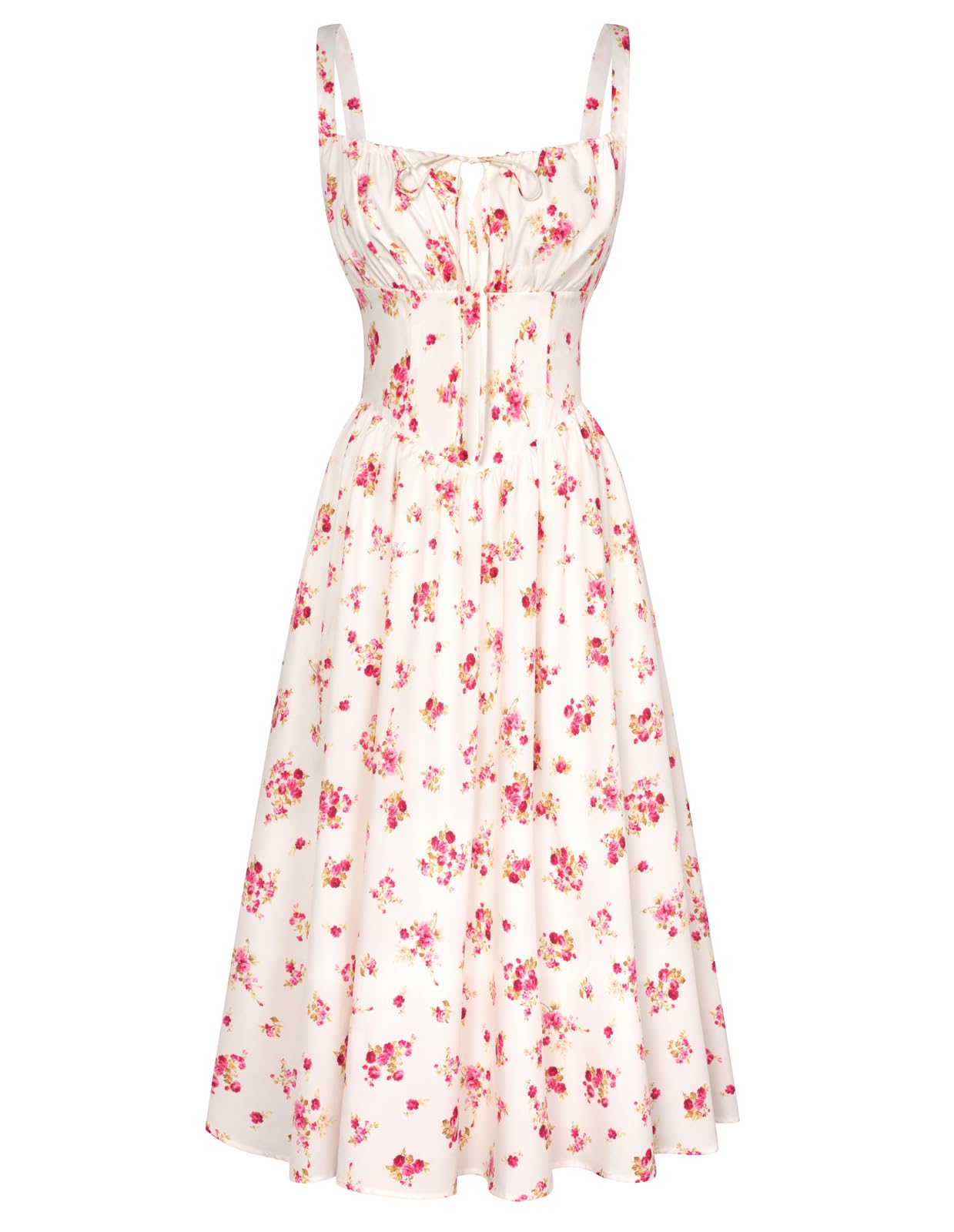 Floral Printed Corset Dress Ruched Bust Cami Flowy Sundress