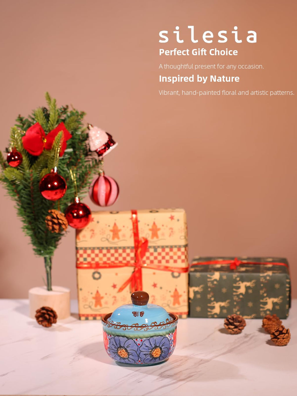 Handmade Sugar Bowl with Lid and Spoon, 10 Ounce Ceramic Hand-Painted Sugar Jar for Kitchen Oven, Dishwasher & Microwave Safe, Glazed