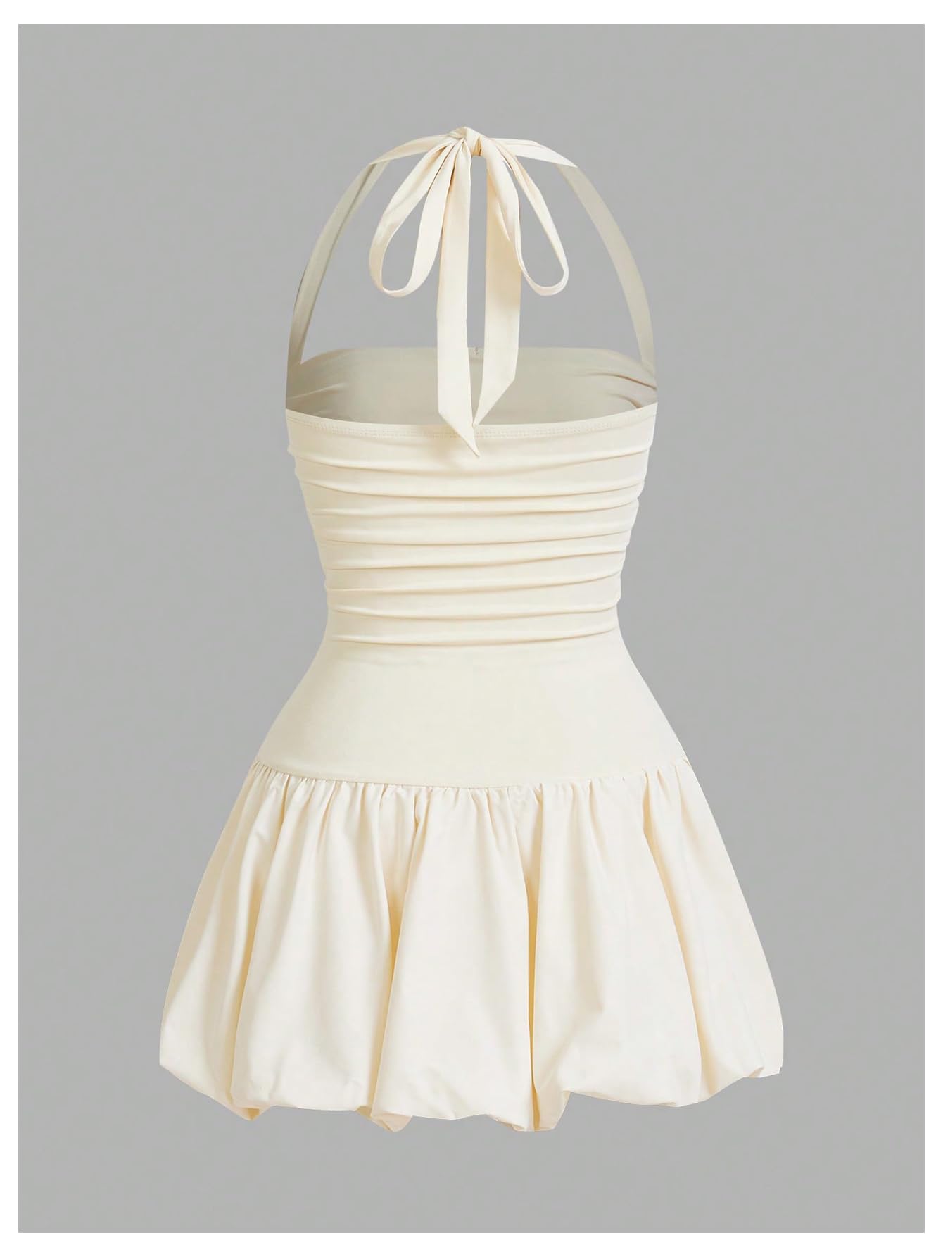 Women's Bubble Mini Dress Halter Backless Ruched Y2K Short Sundress with Built-in Shorts