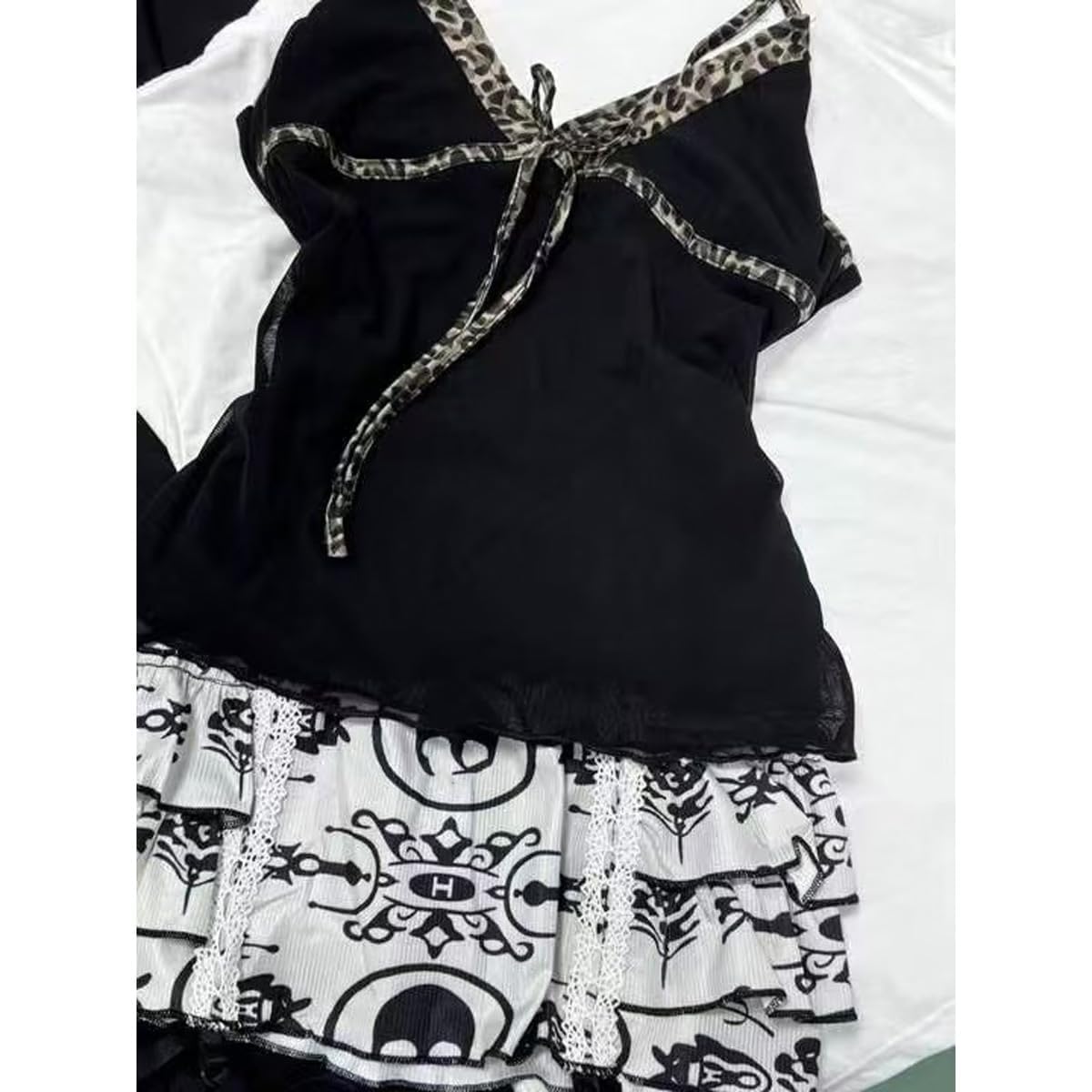 Emo Coquette Cropped Top Grunge 2000s Spaghetti Strap Tops Streetwear Vintage Camisole Y2k Cheetah Tops