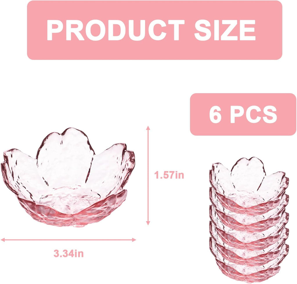Mini Pink Sakura Dip Bowls,Crystal Glass Dessert Bowls, Appetizer Plates Salad Bowl 6 Pcs