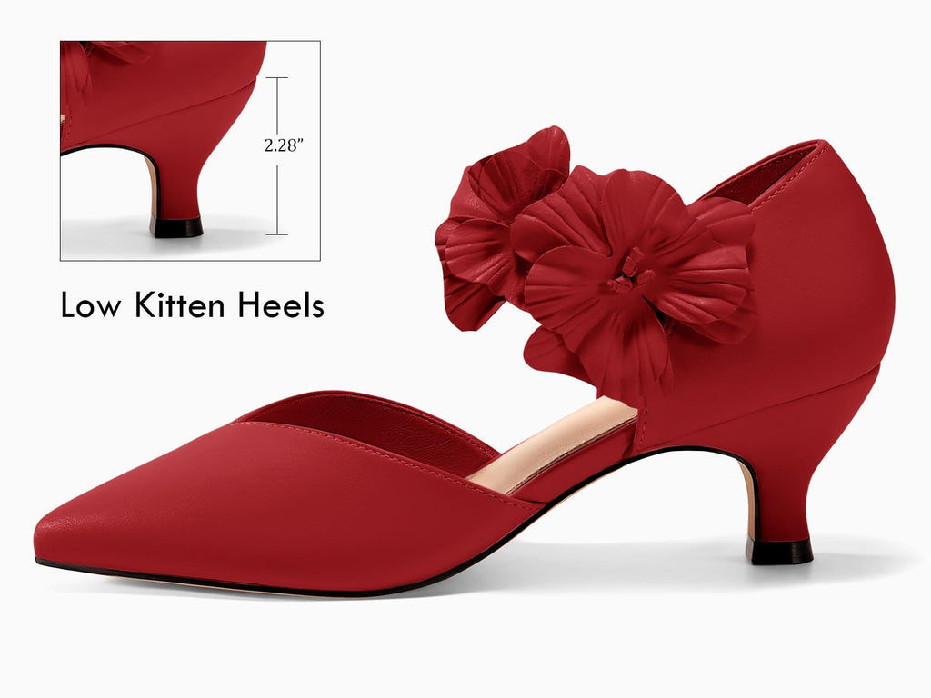 Women's Low Kitten Heels Dressy Shoes Comfortable Closed Toe Flower Slip on