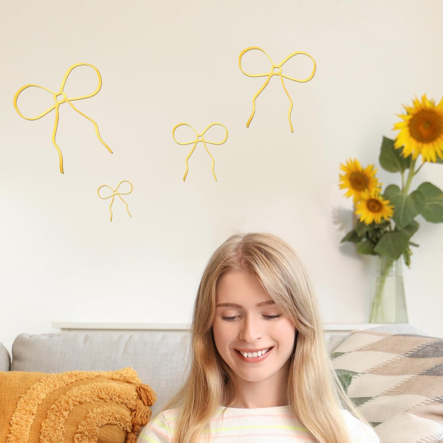 Gold Metal Bow Art Ornaments Gold Bow Wall Sign Decor for Home Decor 4pcs