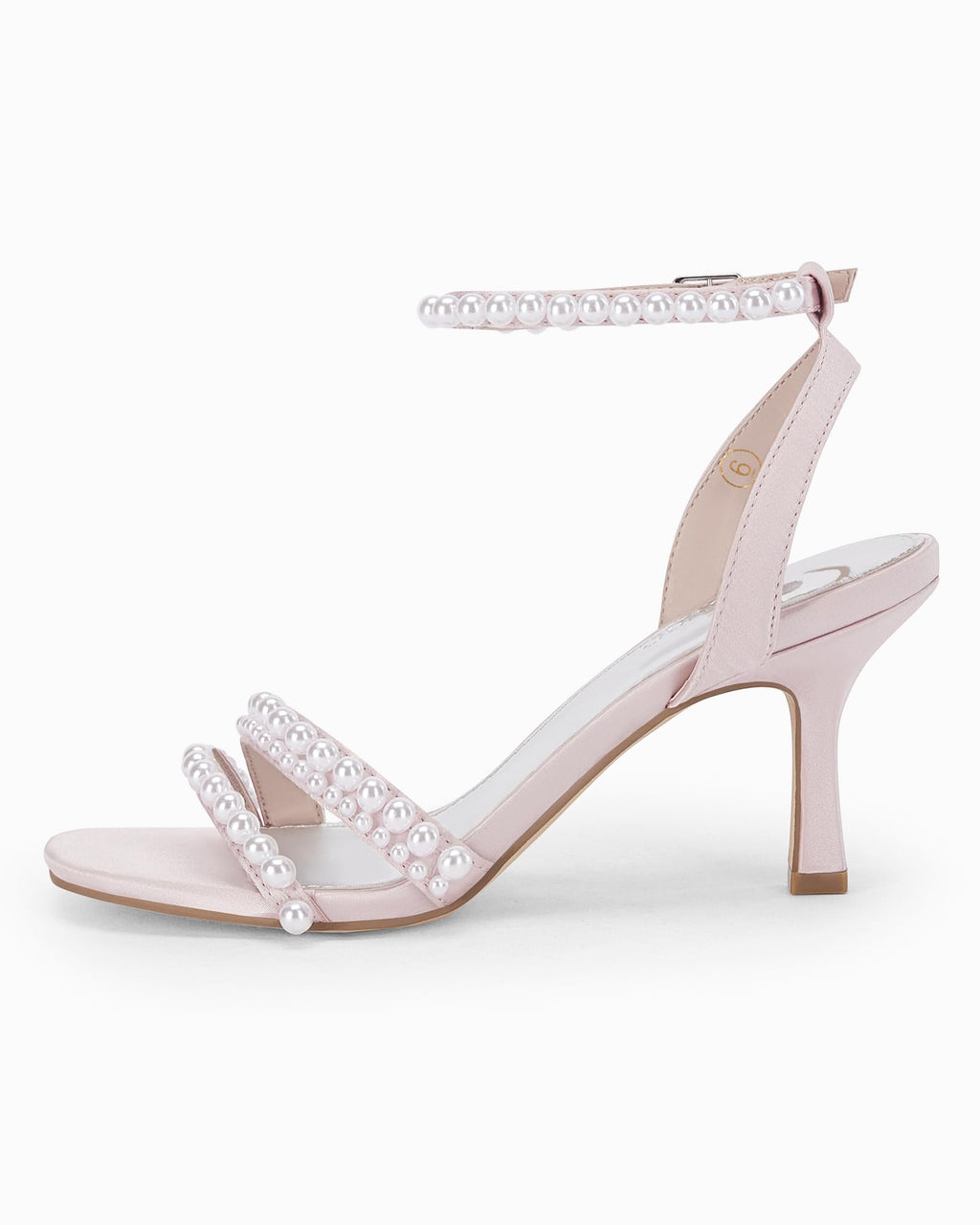 Women's Pearl Kitten Heels Sandals Square Open Toe Dress Sandals Ankle Strap Satin