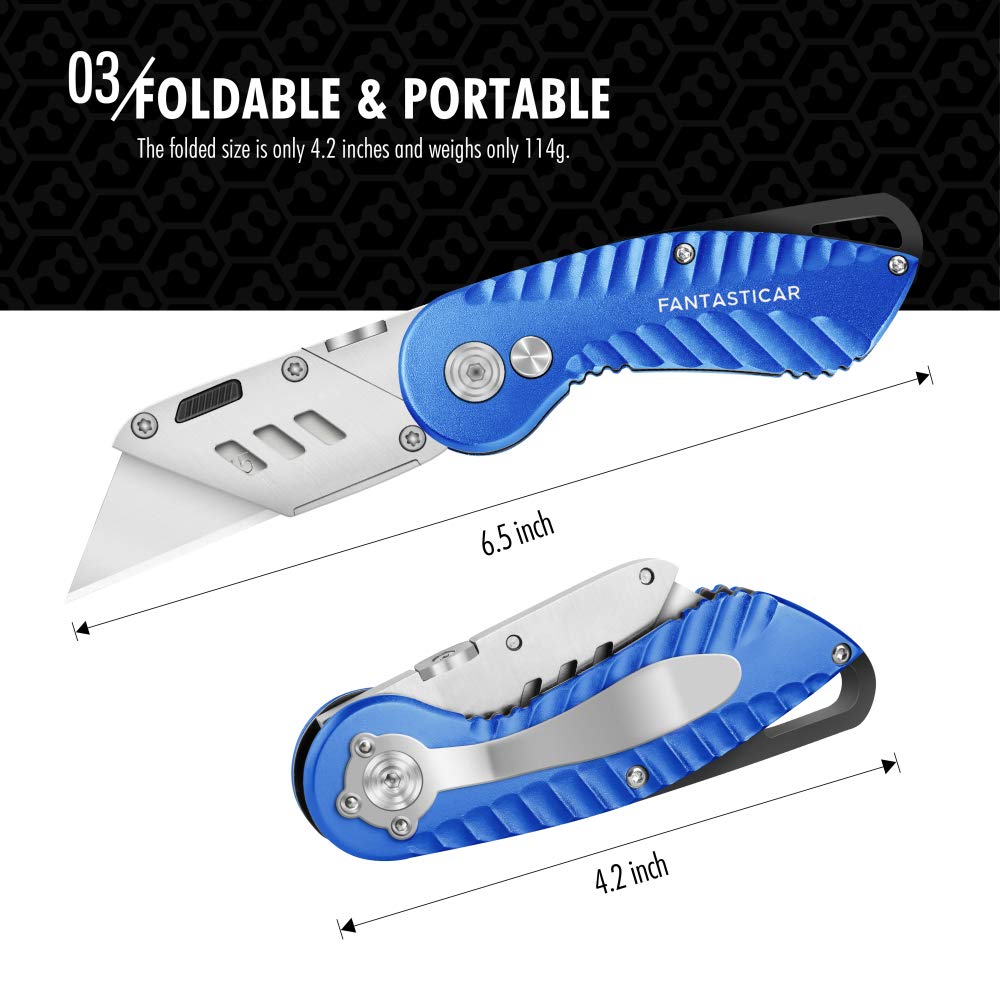 Folding Utility Knife, Cute Metal Box Cutter with Extra 5 Sharp Blades, Quick Blade Change, and Preminium Gift Packaging, for Cardboard Opener, Paper Cutter