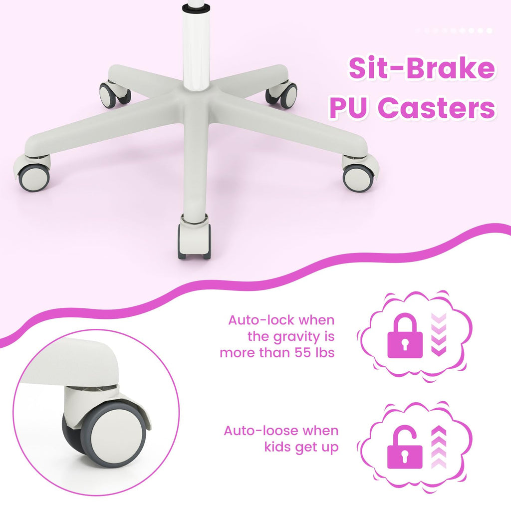 Swivel Mesh Task Chair Height Adjustable Children Study Computer Chair with Armrests, Sit-Brake Casters