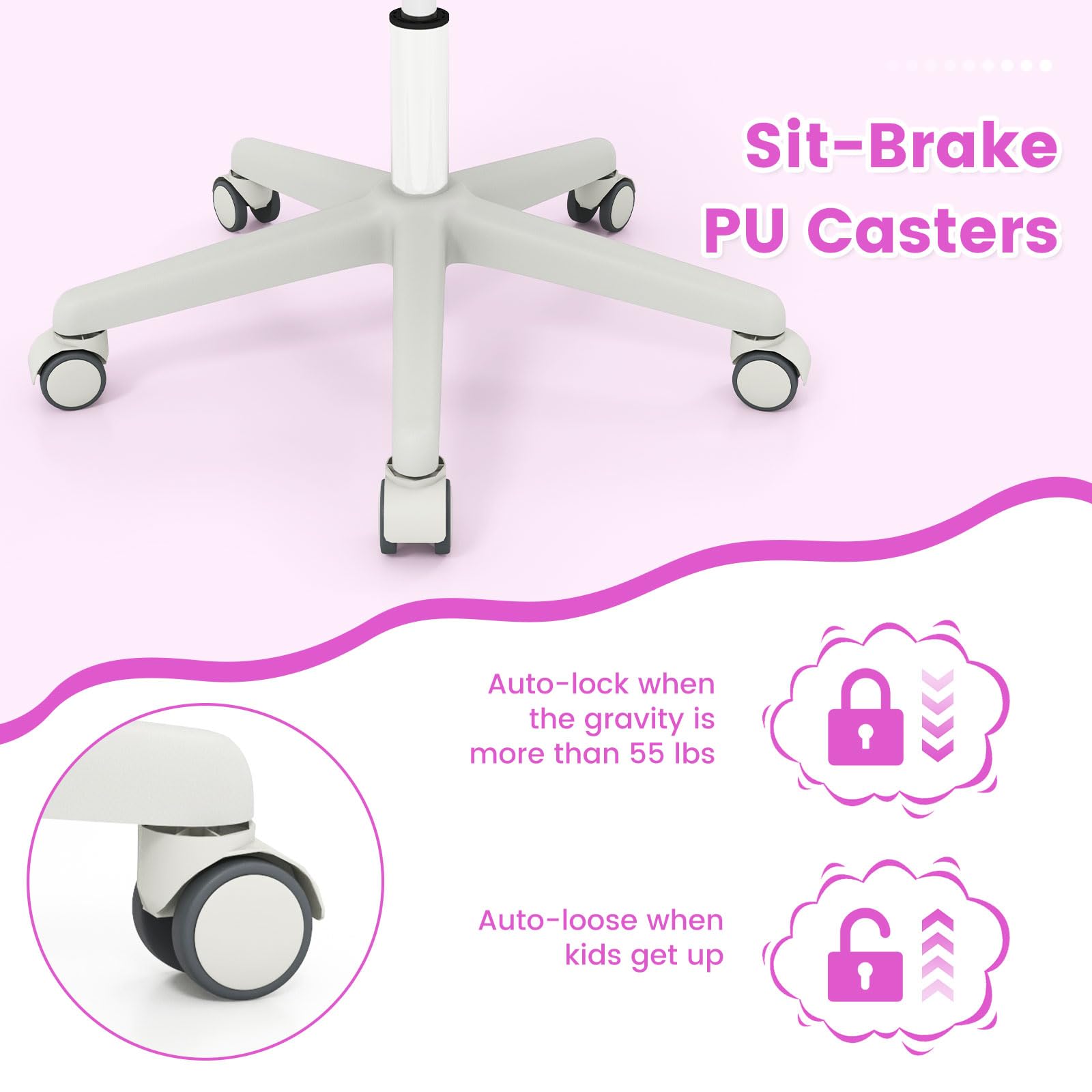 Swivel Mesh Task Chair Height Adjustable Children Study Computer Chair with Armrests, Sit-Brake Casters