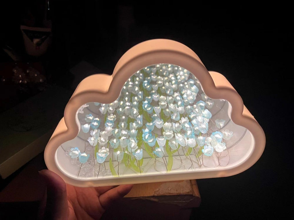 DIY Cloud Tulip Mirror Night Light, Simulation Flower Bedroom Cloud Tulip Table Lamp, Creative Home Decoration