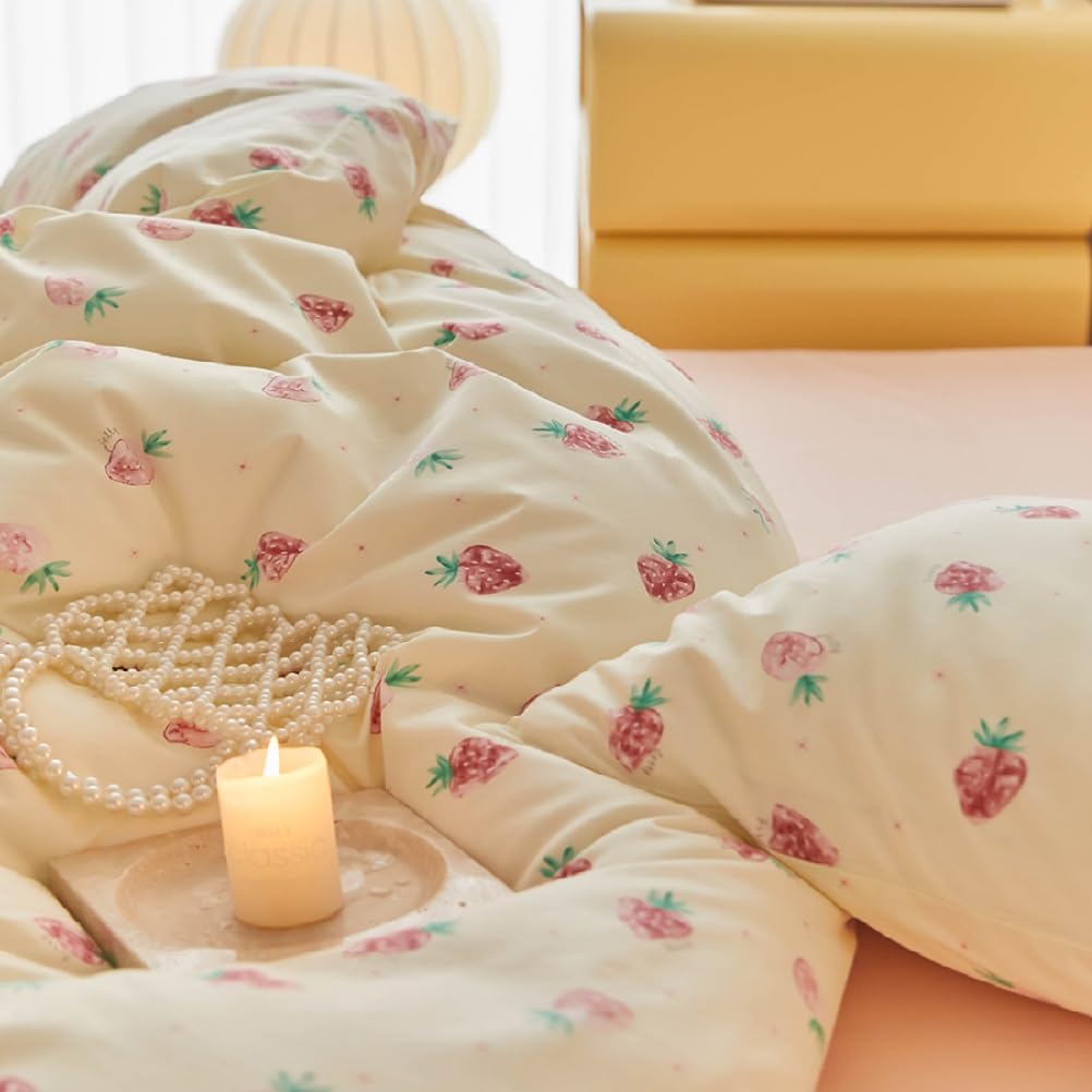 Duvet Cover Printed Bedding Set 3Pcs Girls Kawaii Pattern Comforter Cover with Zipper Closure Soft Breathable Microfiber