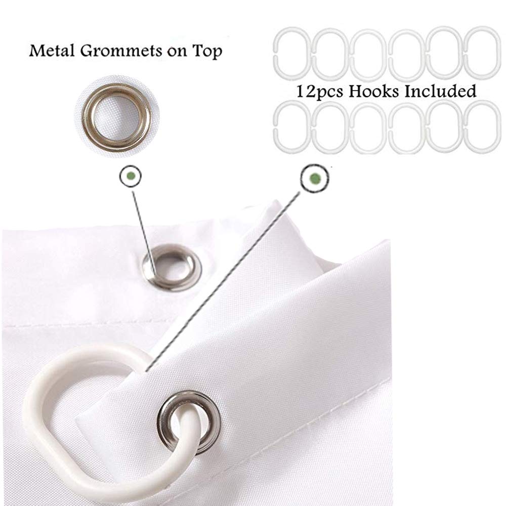 Shower Curtain Bathroom Decor with 12 Plastic Hooks 72 x 72 Inch