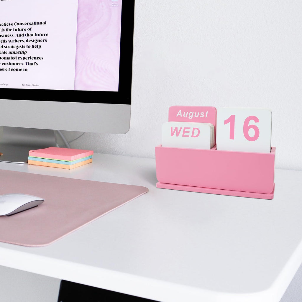 Wooden Block Perpetual Calendar for Desk, Daily Desktop Standing Flip Calendar with Large Display