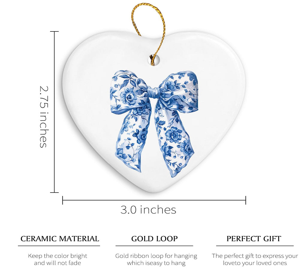 Coquette Trendy Pink Bow Ornament, Keepsake Sign for Decoration, Ceramic Heart