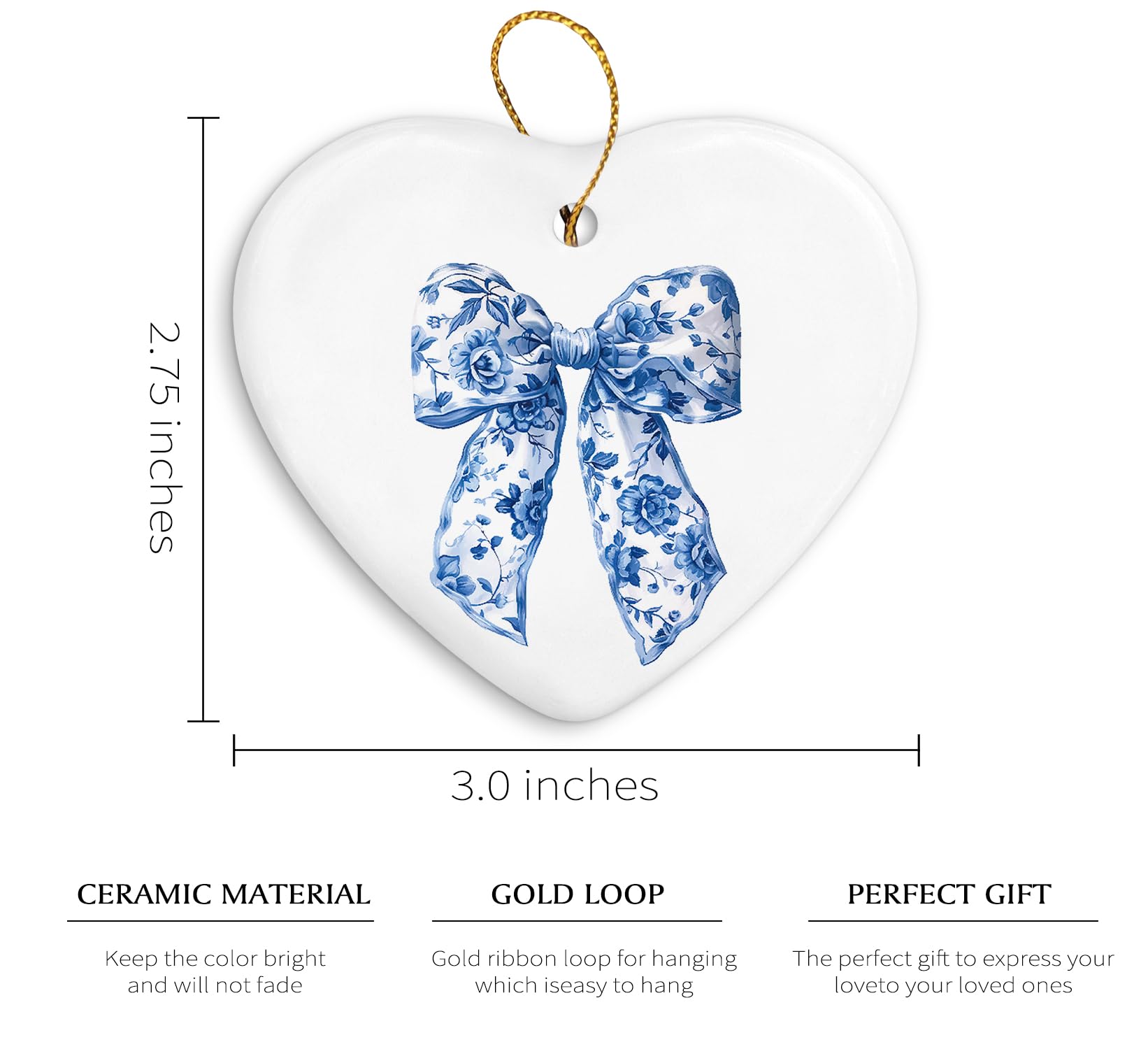 Coquette Trendy Pink Bow Ornament, Keepsake Sign for Decoration, Ceramic Heart