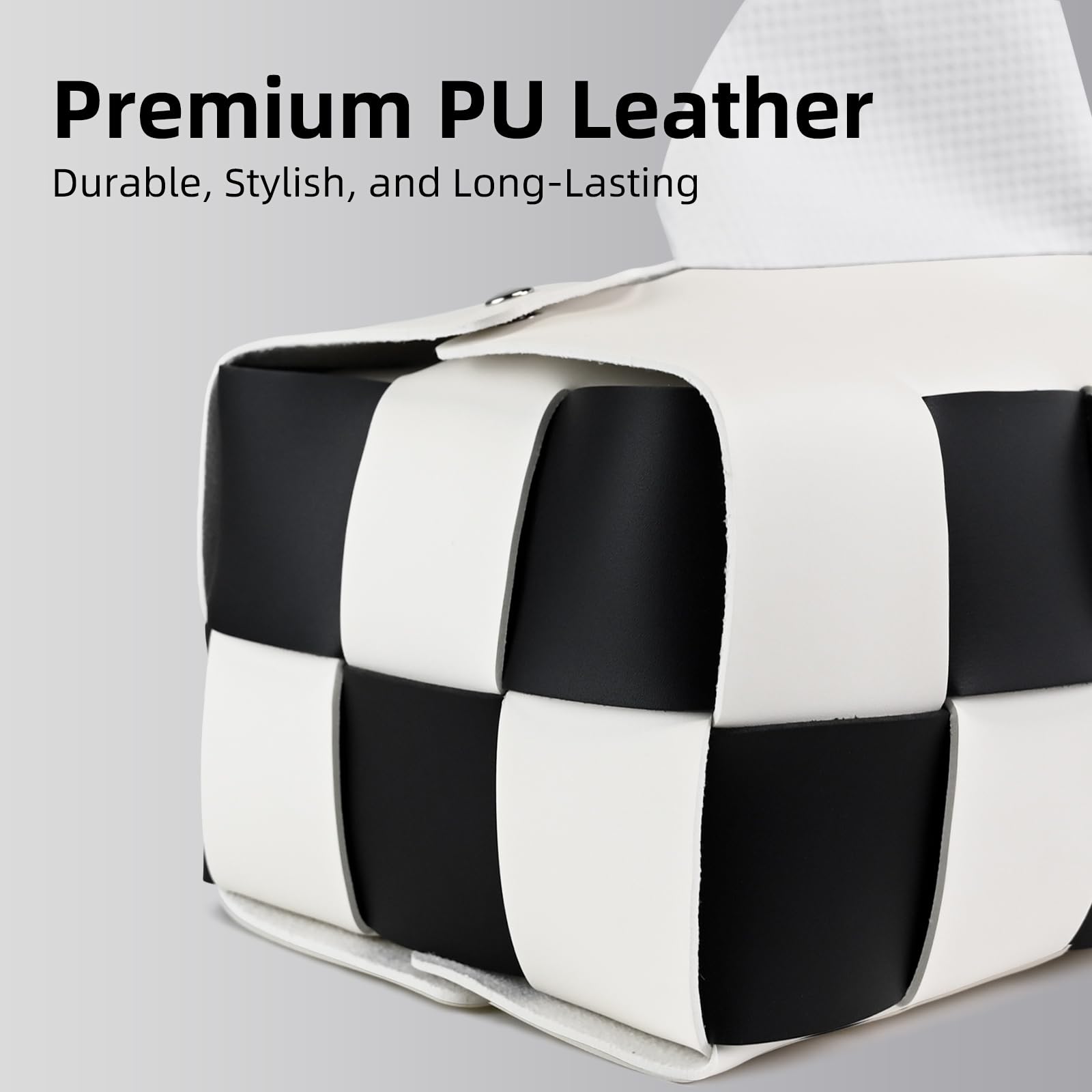 PU Leather Tissue Box Holder with Metal Buckle, Checkered Tissue Box, Decorative Organizer
