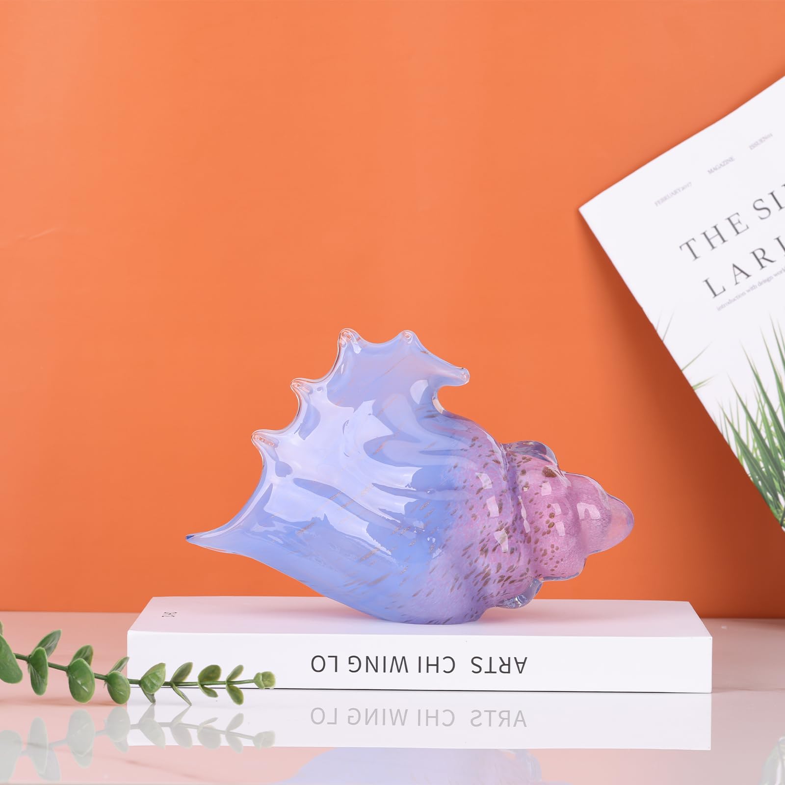 Hand Blown Glass Conch - Coastal Home Decor Conch Corners, Glass Art Conch Sculptures, Office Decor Blown Glass Art, Living Room Table Centerpieces, Bathroom Shelf Tops And Cabinet Decor