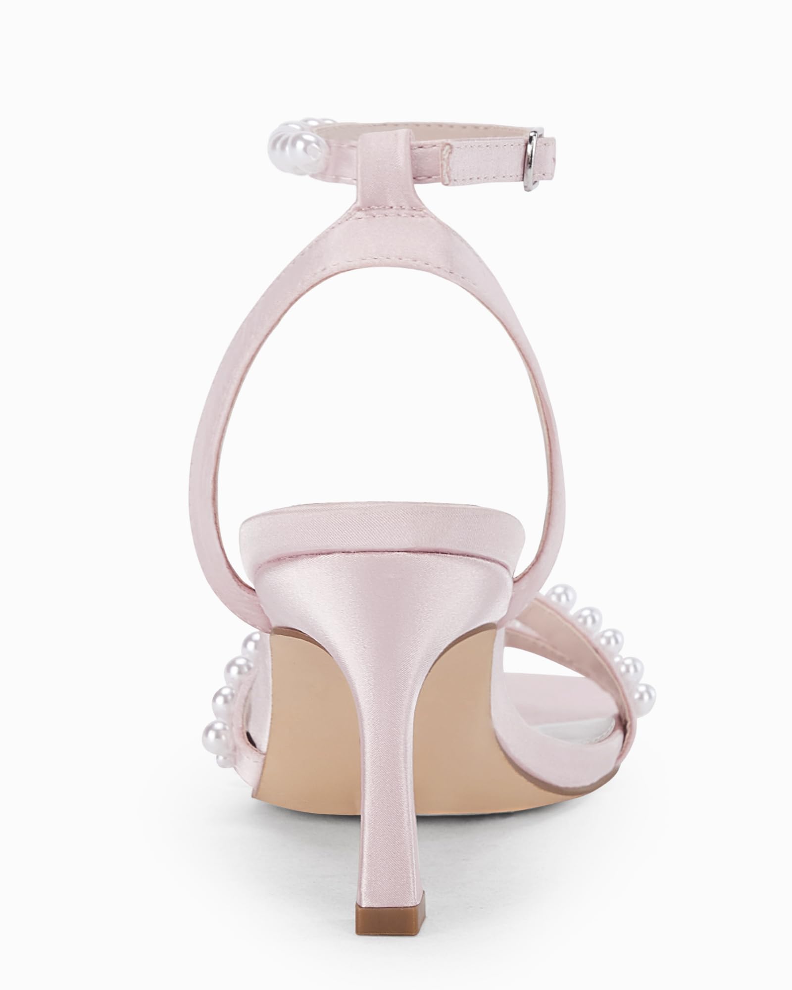 Women's Pearl Kitten Heels Sandals Square Open Toe Dress Sandals Ankle Strap Satin