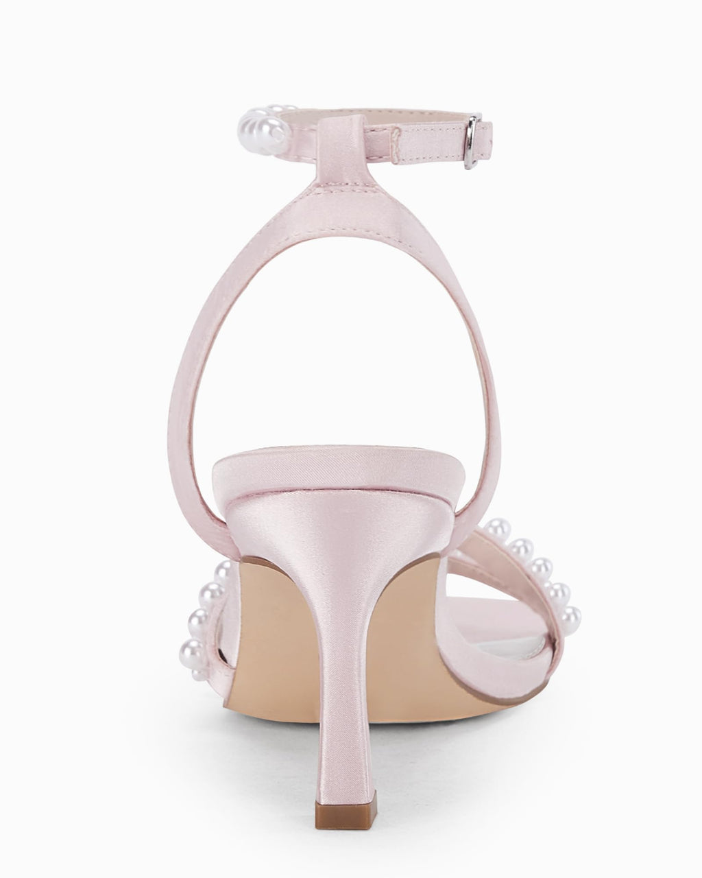 Women's Pearl Kitten Heels Sandals Square Open Toe Dress Sandals Ankle Strap Satin