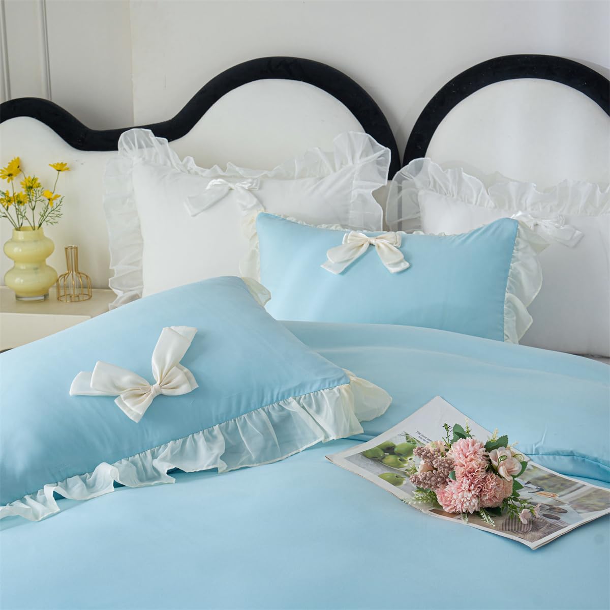 Ruffle Duvet Cover Bedding Set with Bowtie, 2 Pieces Comforter Cover Set with Zipper Closure with Pillowcase