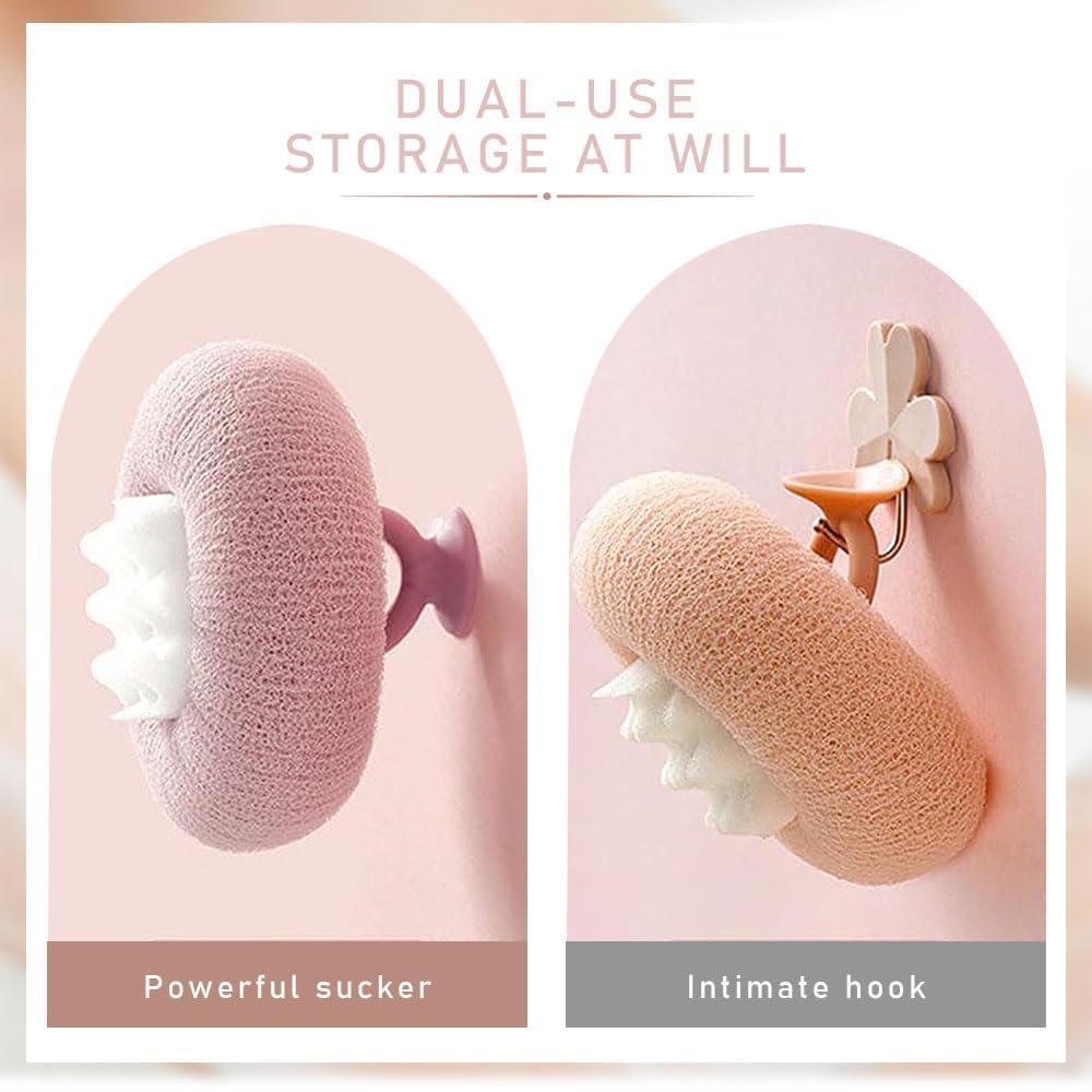 Upgraded 2-in-1 Sunflower Bath Ball Exfoliating Bath Sponge Cleaning Brush, Super Soft Sunflower Suction Cup Bath Ball, Sponge Mesh Pouf Shower Ball