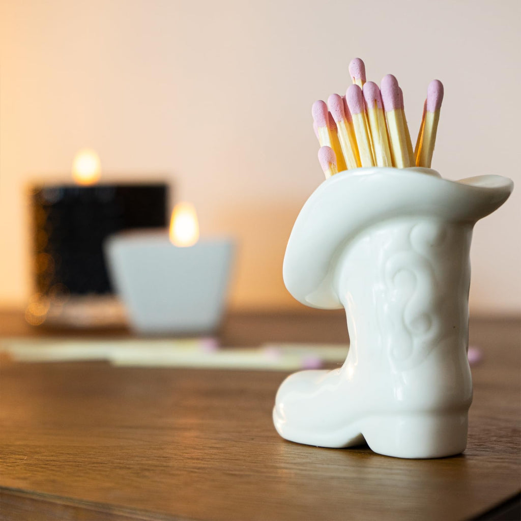 Cowgirl Boot Match Holder With Striker - Ceramic Cowgirl Boots Coastal Western Home Decor Aesthetic