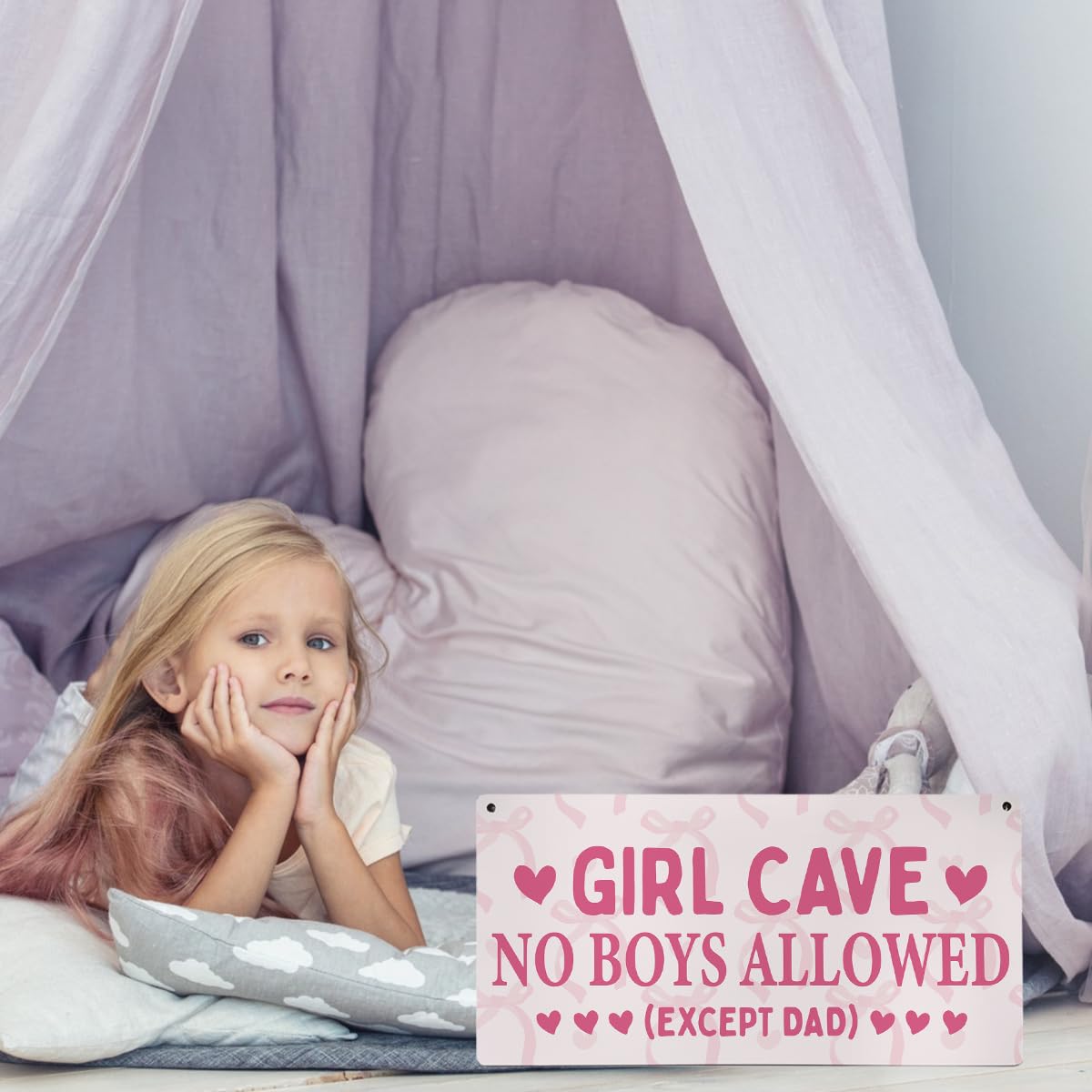Pink Bow Coquette Girls Room Decor, Girl Cave Sign, Girls Only Pink Sign, No Boys Allowed Wooden Hanging Decor, 12x6