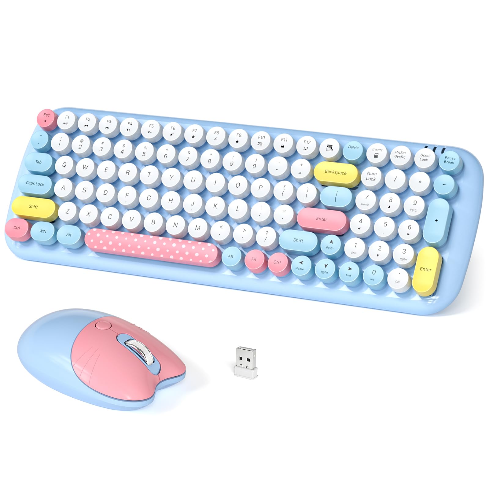 Wireless Keyboard and Mouse Combo, Full-Sized Typewriter Keyboards, Cute Cat Shaped Wireless Mouse, USB Plug and Play for Windows, Computer, PC, Laptop, Desktop