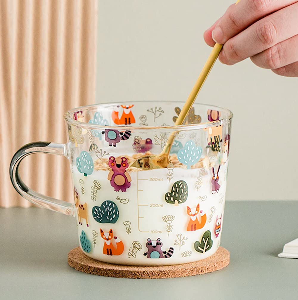 Forest Party Clear Glass Mug with Handles 17oz Cute Glass Measuring Cup