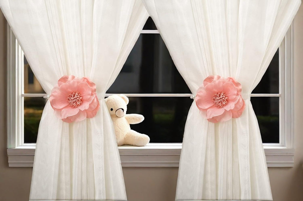 Elegant Pearl Magnetic Curtain Tieback with Handmade Flower Decorative Drapery Holdbacks Rope Holder