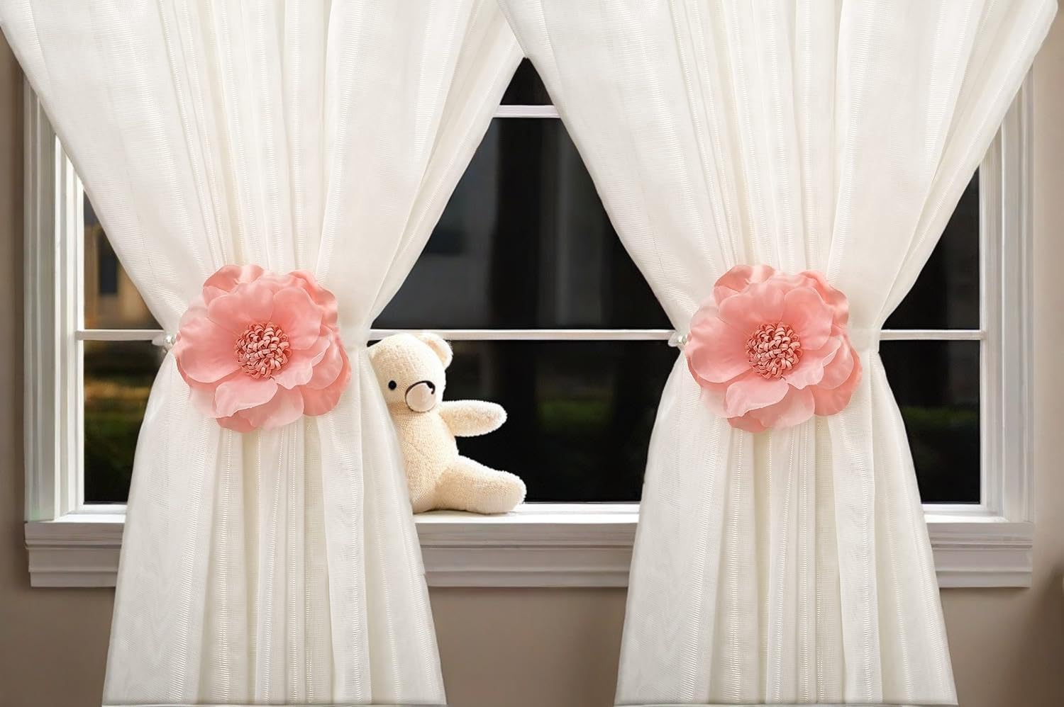 Elegant Pearl Magnetic Curtain Tieback with Handmade Flower Decorative Drapery Holdbacks Rope Holder