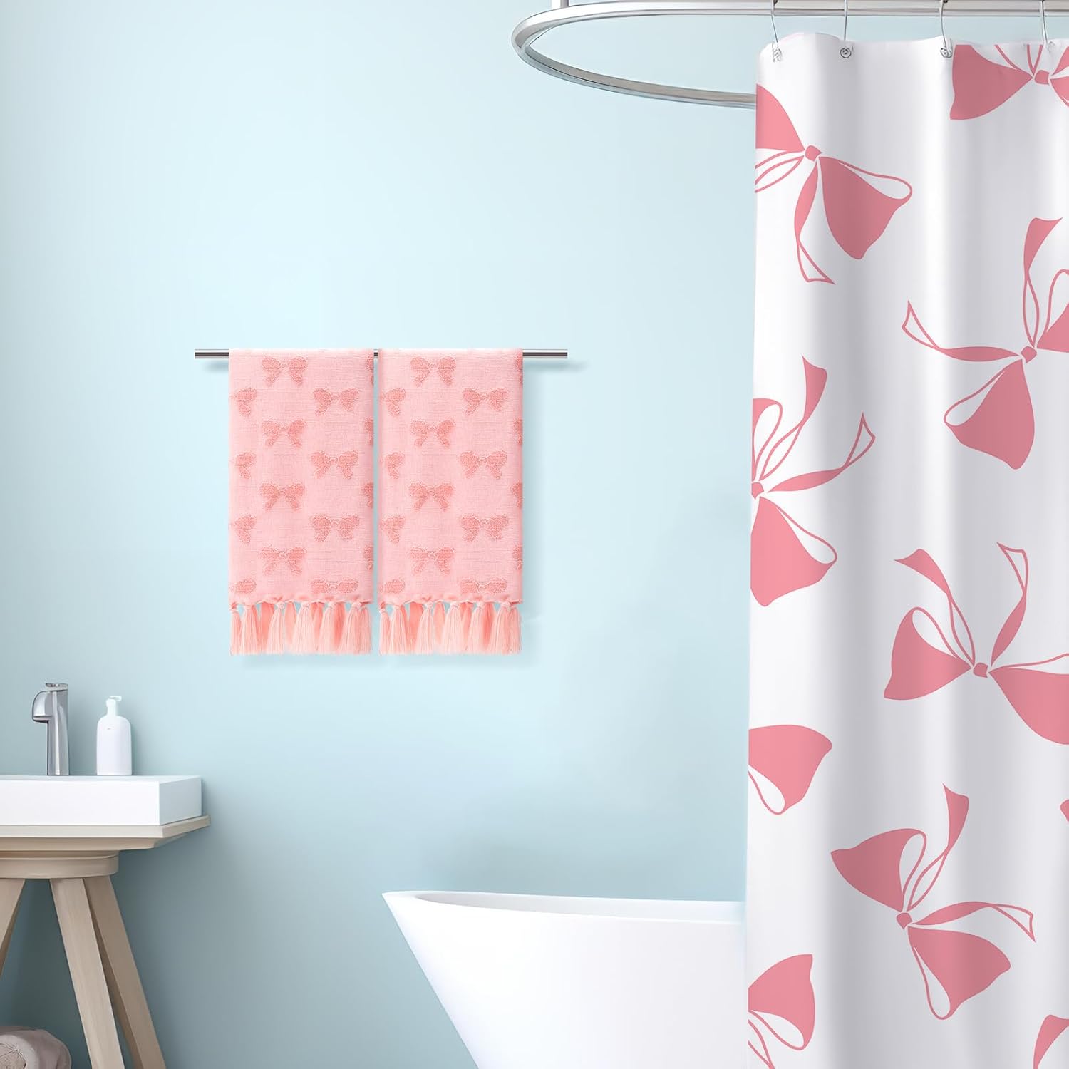 Pink Bow Hand Towels Coquette Hand Towels - Set of 3 for Bathroom Pink Bowknot Gifts Turkish Tufted Cotton Soft Absorbent 30 x 17 Inch