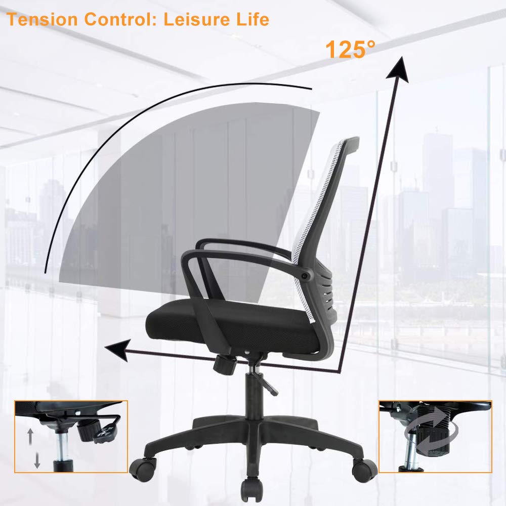 Mid Back Chair with Armrest and Back Support, Modern Executive Adjustable Rolling Swivel Task Chair Comfortable Mesh Chair