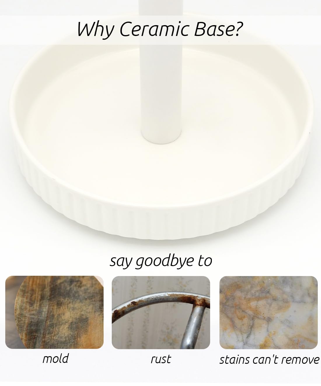 Stable Elegant and Durable Kitchen Roll Stand Paper Towel Holder Countertop, Ceramic Base