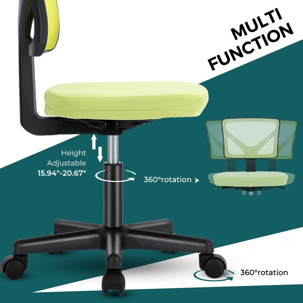 Vanity Swivel Armless Desk Chairs with Wheels, Ergonomic Adjustable Home Office Rolling Task Chair, Comfy Mesh Mid Back