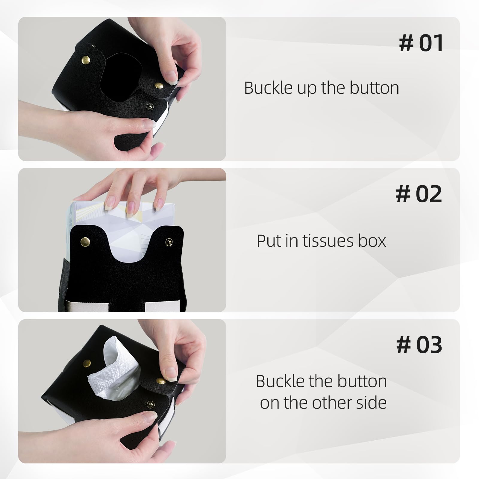 PU Leather Tissue Box Holder with Metal Buckle, Checkered Tissue Box, Decorative Organizer