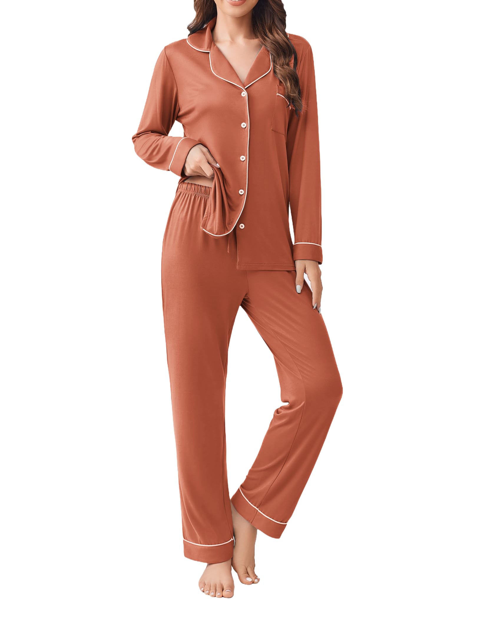 Womens Pajamas Set 2 Piece Button Down Pjs Soft Long Sleeve Top and Pants Sleepwear Set Lounge Sets