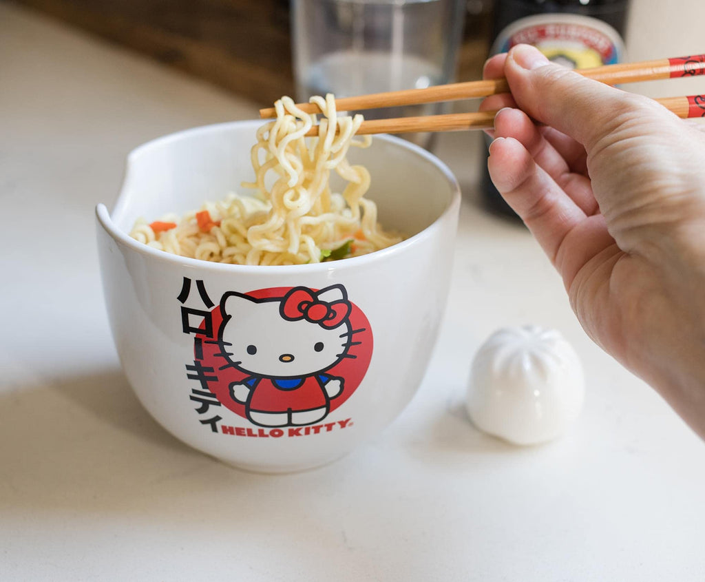 Ceramic Sanrio Hello Kitty Ramen Noodle Rice Bowl with Chopsticks, Microwave Safe