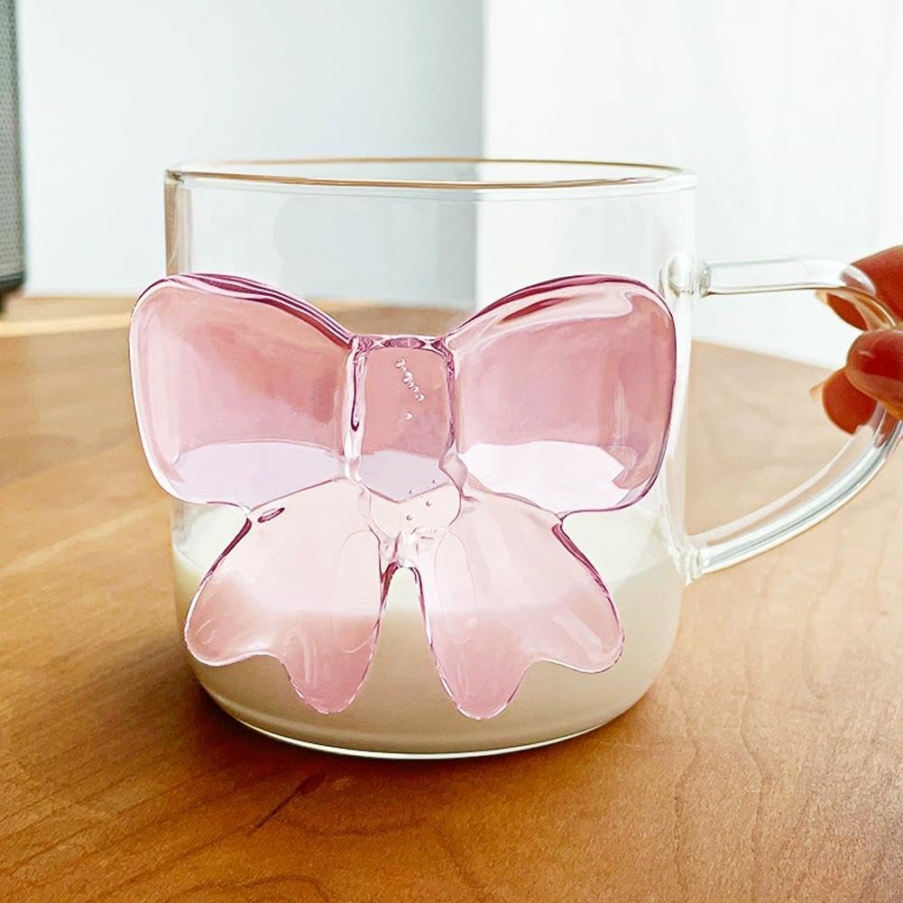 Cute Pink Bow Cups Vintage Ribbed Drinking Glasses
