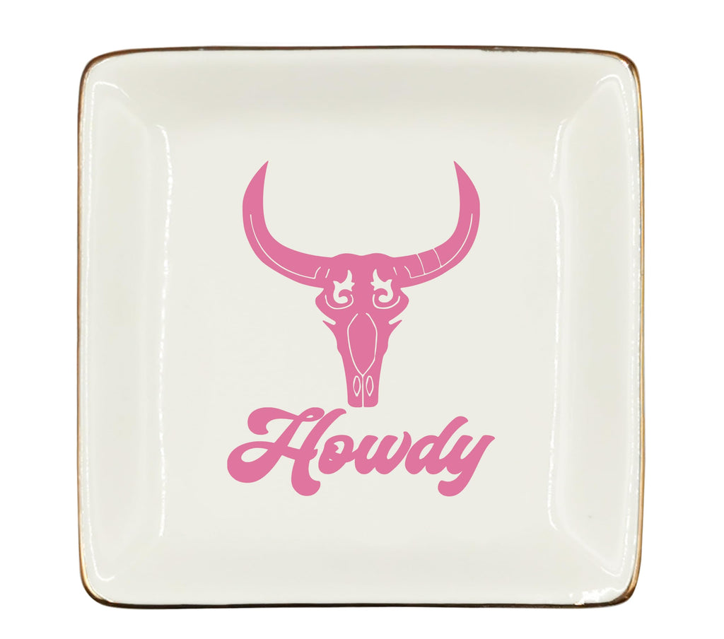 Ceramic Jewelry Tray Dish, Pink Print Jewelry Plate Trinket Dish