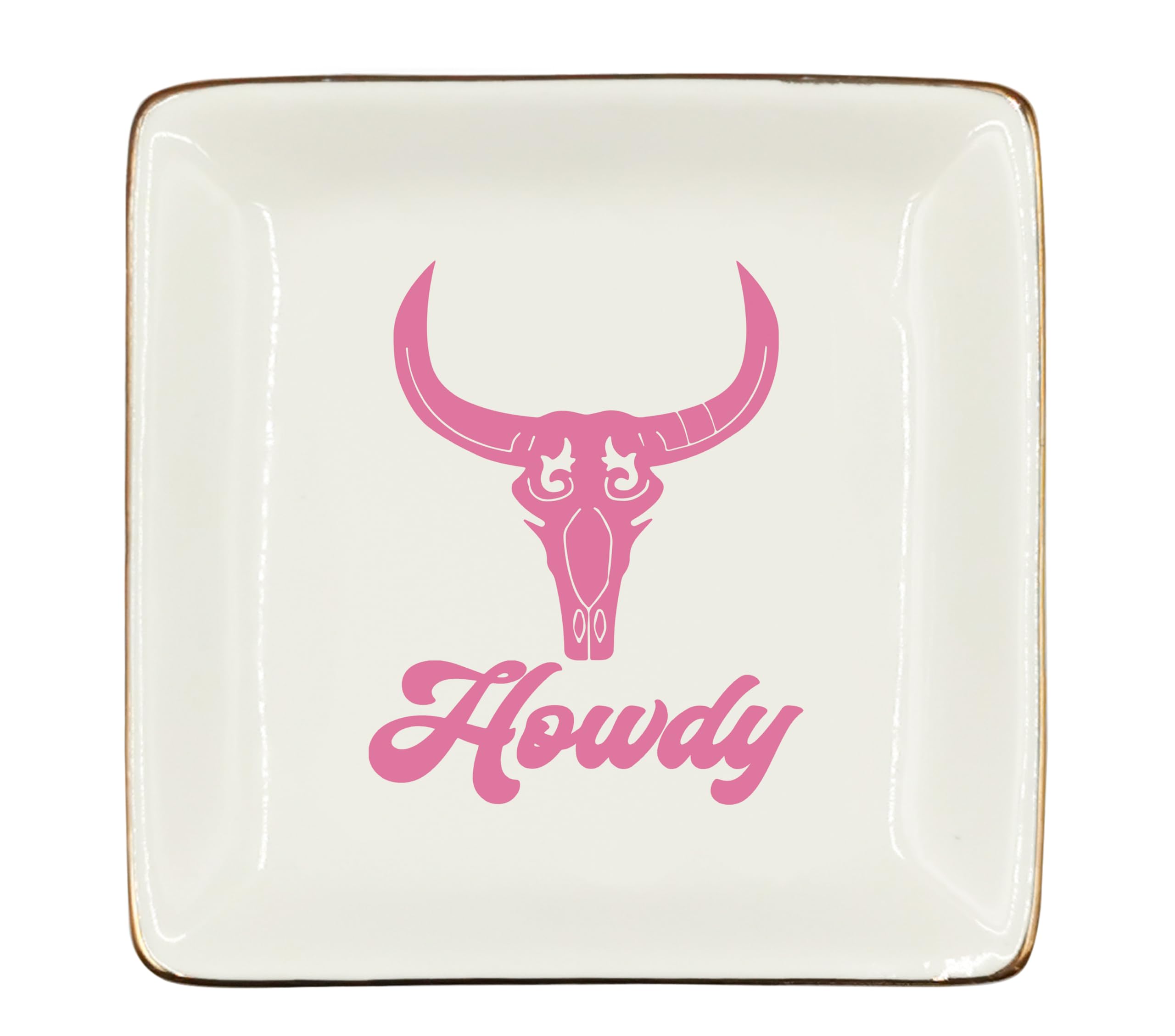 Ceramic Jewelry Tray Dish, Pink Print Jewelry Plate Trinket Dish