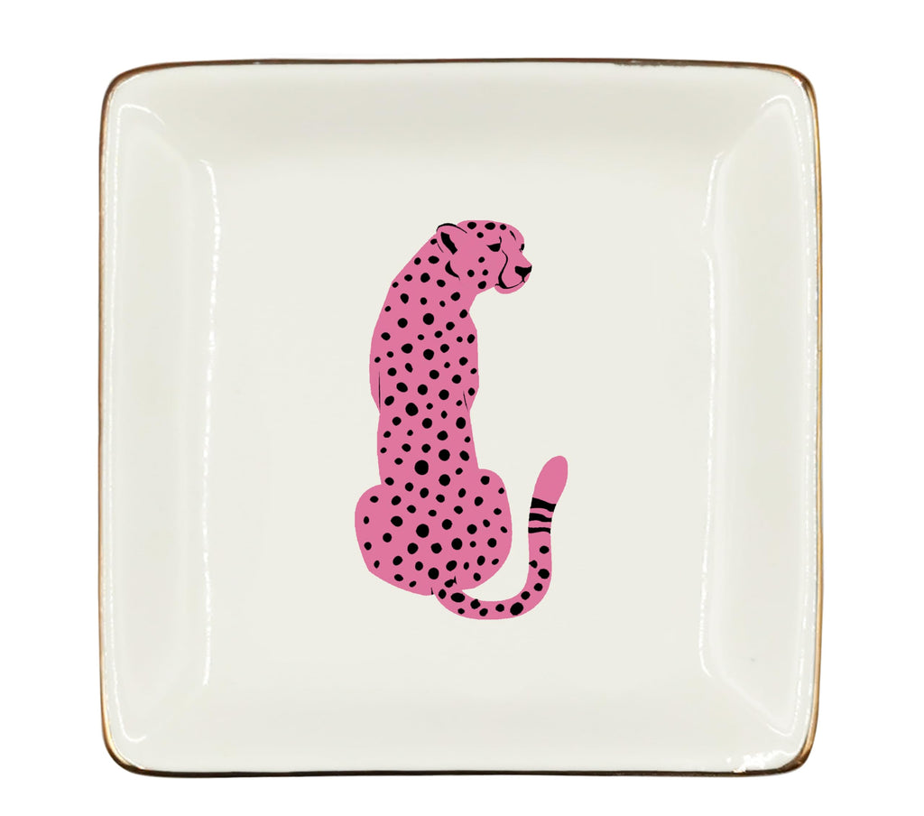 Ceramic Jewelry Tray Dish, Pink Print Jewelry Plate Trinket Dish