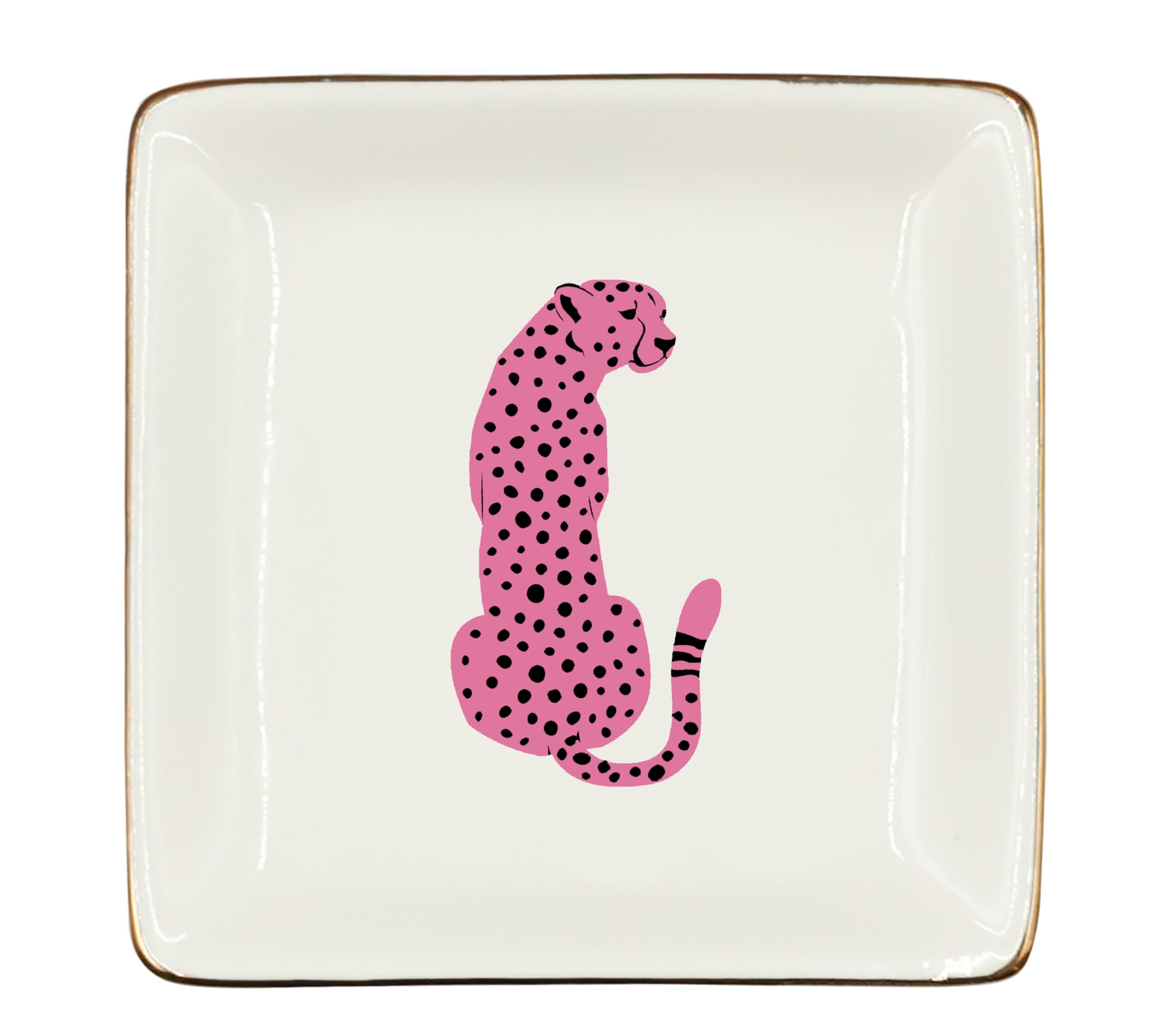 Ceramic Jewelry Tray Dish, Pink Print Jewelry Plate Trinket Dish