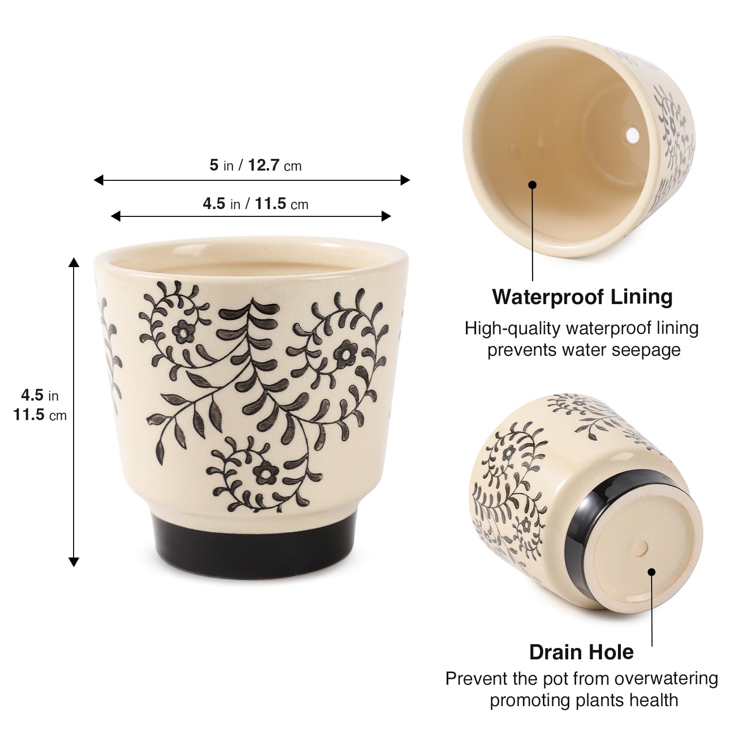 Ceramic Planters for Indoor Plants, Small Plant Pots with Drainage, Unique Decorative Cute Flower Pot Panthers Round Flowerpots 5 Inch