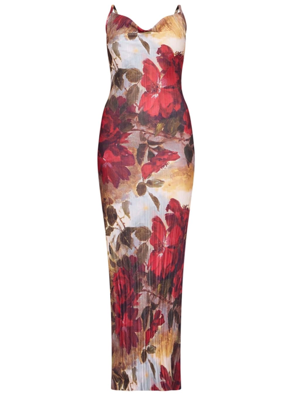 Women's Cowl Neck Dress Sexy Strap Shoulder Pleated Maxi Dress