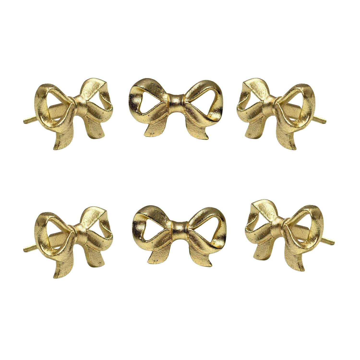 Set of 6 Metal Door Knobs - Decorative Door Knobs Bow Tie Handle with Screw | Cupboard Drawer Wardrobe Pulls (2.25" x 1.25" x 1.1") Gold