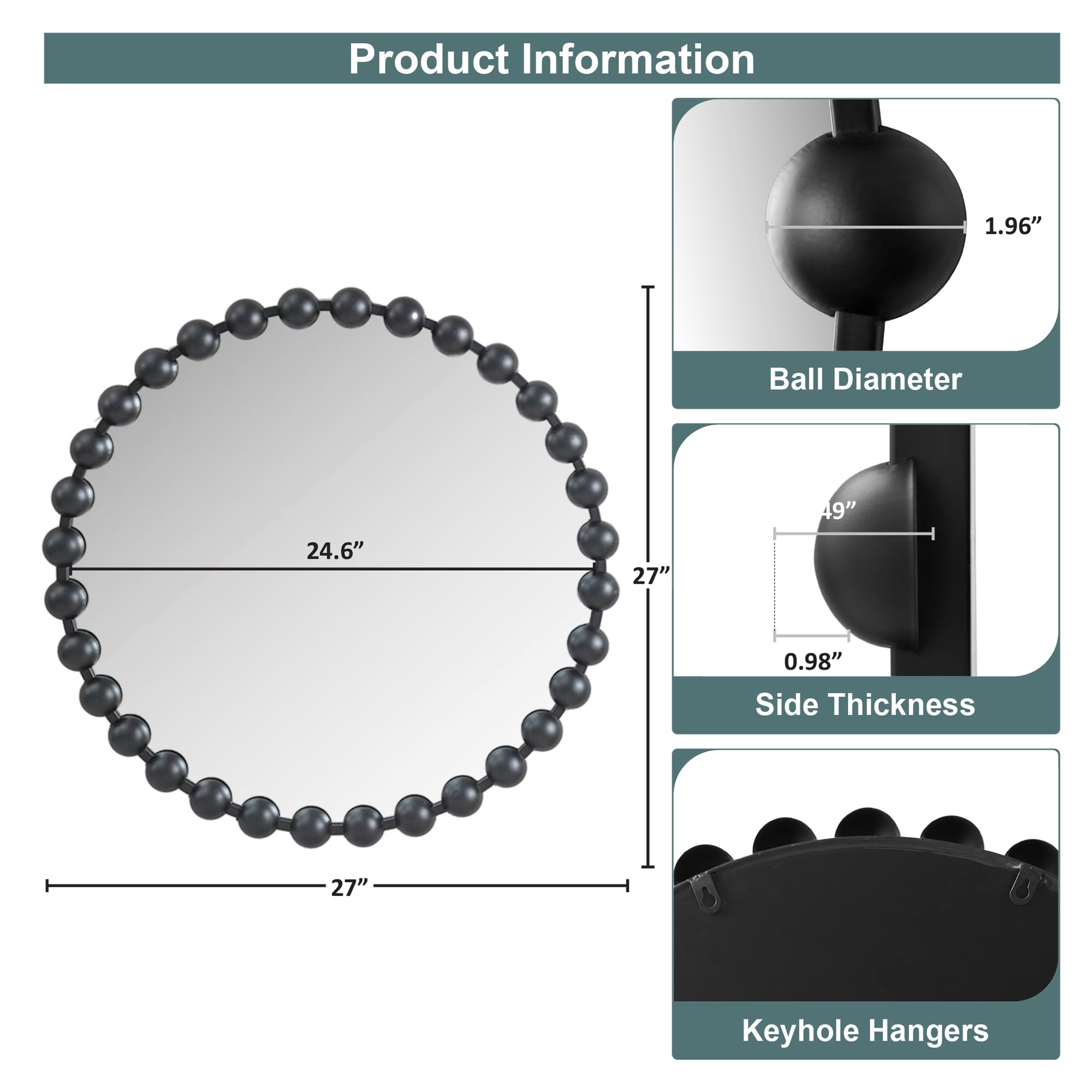 Metal Spherical Frame Round Mirror 36" Diameter