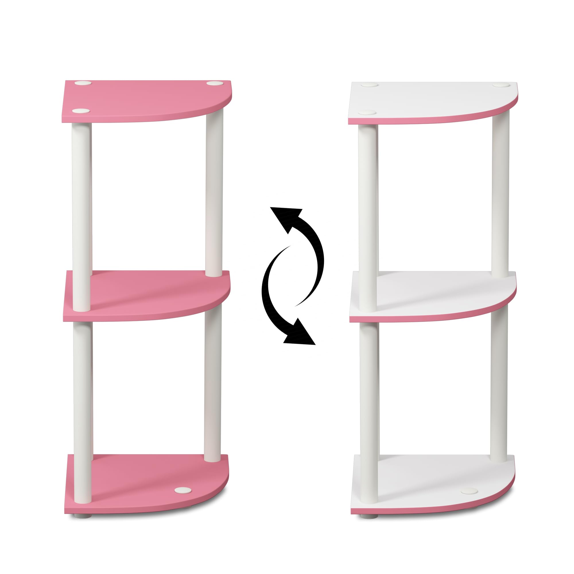 Three-Tier Round Tube Reversible Corner Display Rack Multipurpose Shelving Unit